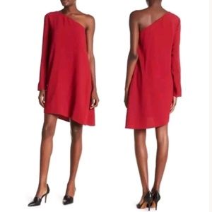 Theory Rosina Crepe Crimson Red one shoulder dress